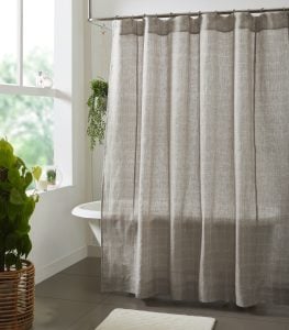 Amity home zach shower curtain in light taupe   subtle plaid design