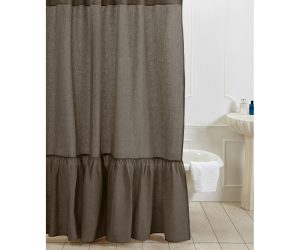 Amity home caprice linen shower curtain in ash grey   ruffled hem