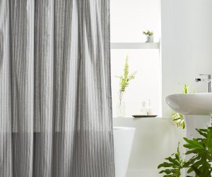 Amity home hayes stripe shower curtain in grey stripe   woven stripe texture