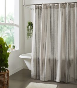 Amity home verne stripe shower curtain in natural   vertical striped linen texture