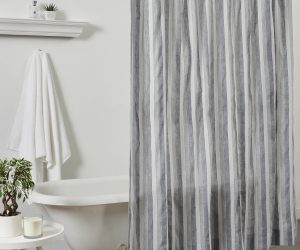 Amity home berkley shower curtain in blue striped   textured vertical stripes