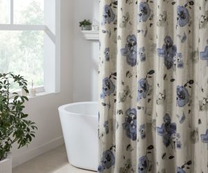 Amity home casteel shower curtain in limestone   watercolor floral design