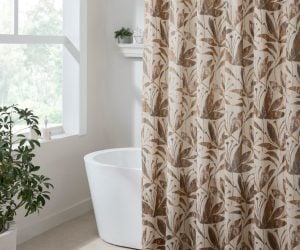 Amity home frida shower curtain in natural  brown   organic leaf pattern