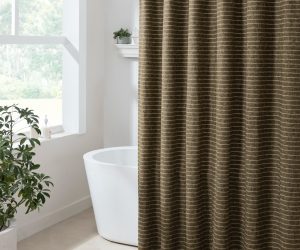 Amity home bruno shower curtain in tobacco striped   woven texture
