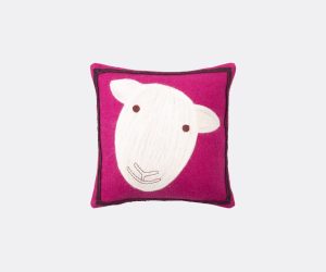 Amity home sheep pillow in fuchsia   wool felt with embroidered sheep face