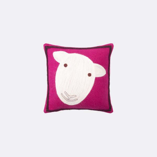 Sheep, Fuchsia, Wool Felt, Pillow