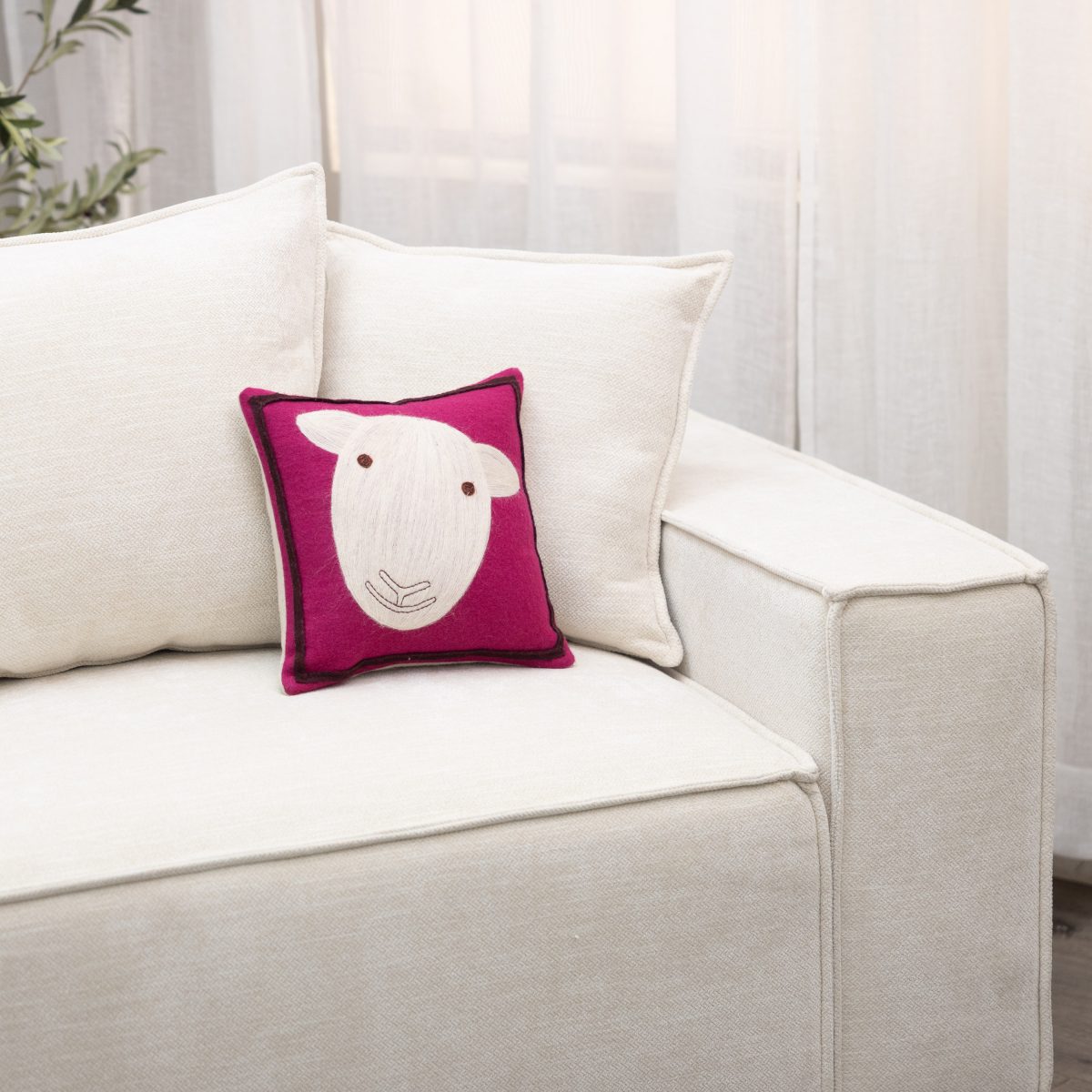Sheep, Fuchsia, Wool Felt, Pillow - Image 3