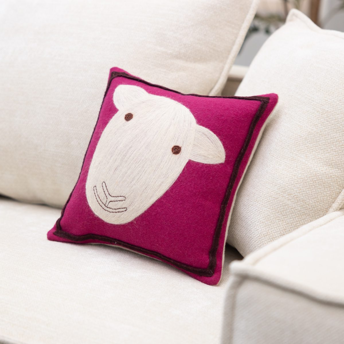 Sheep, Fuchsia, Wool Felt, Pillow - Image 4