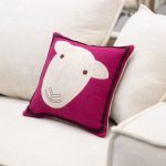 Amity home sheep pillow in fuchsia   wool felt sheep design