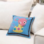 Amity home mouse wool felt pillow in blue   colorful mouse applique