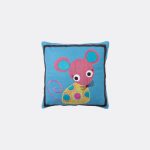 Amity home mouse wool felt pillow in blue   hand embroidered mouse