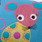 Amity home mouse wool felt pillow in multi color   whimsical applique design