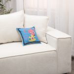 Amity home mouse wool felt pillow in blue   embroidered mouse design