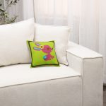 Amity home bunny wool felt pillow in lime green   pink bunny applique