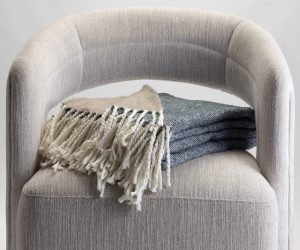 Amity home grant throw in adriatic   woven texture with fringes