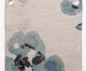 Amity home casteel duvet swatch in limestone with blue floral pattern