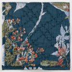 Amity home fitzgerald quilt swatch in adriatic   grommeted quilted floral pattern