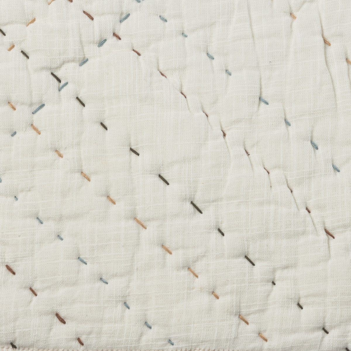 Amity home mendel quilt swatch in earth   multi colored hand stitching