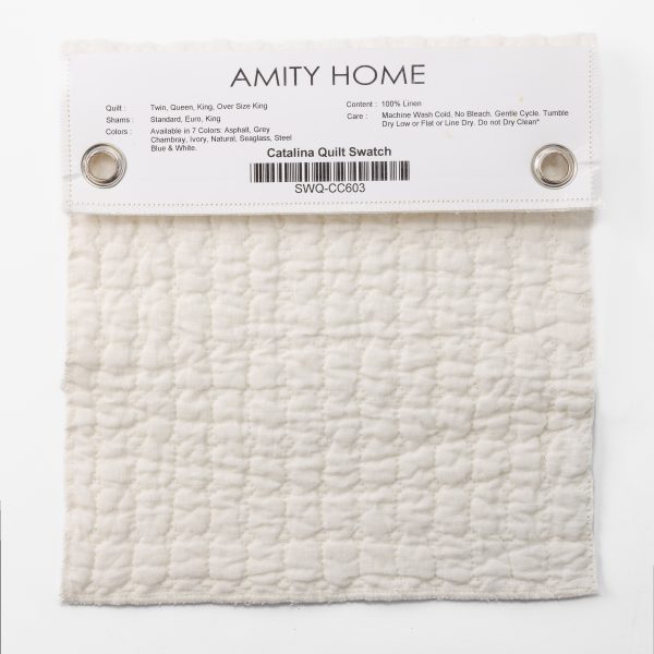 Amity Home Catalina Quilt Swatch in Ivory - Puckered Linen Texture