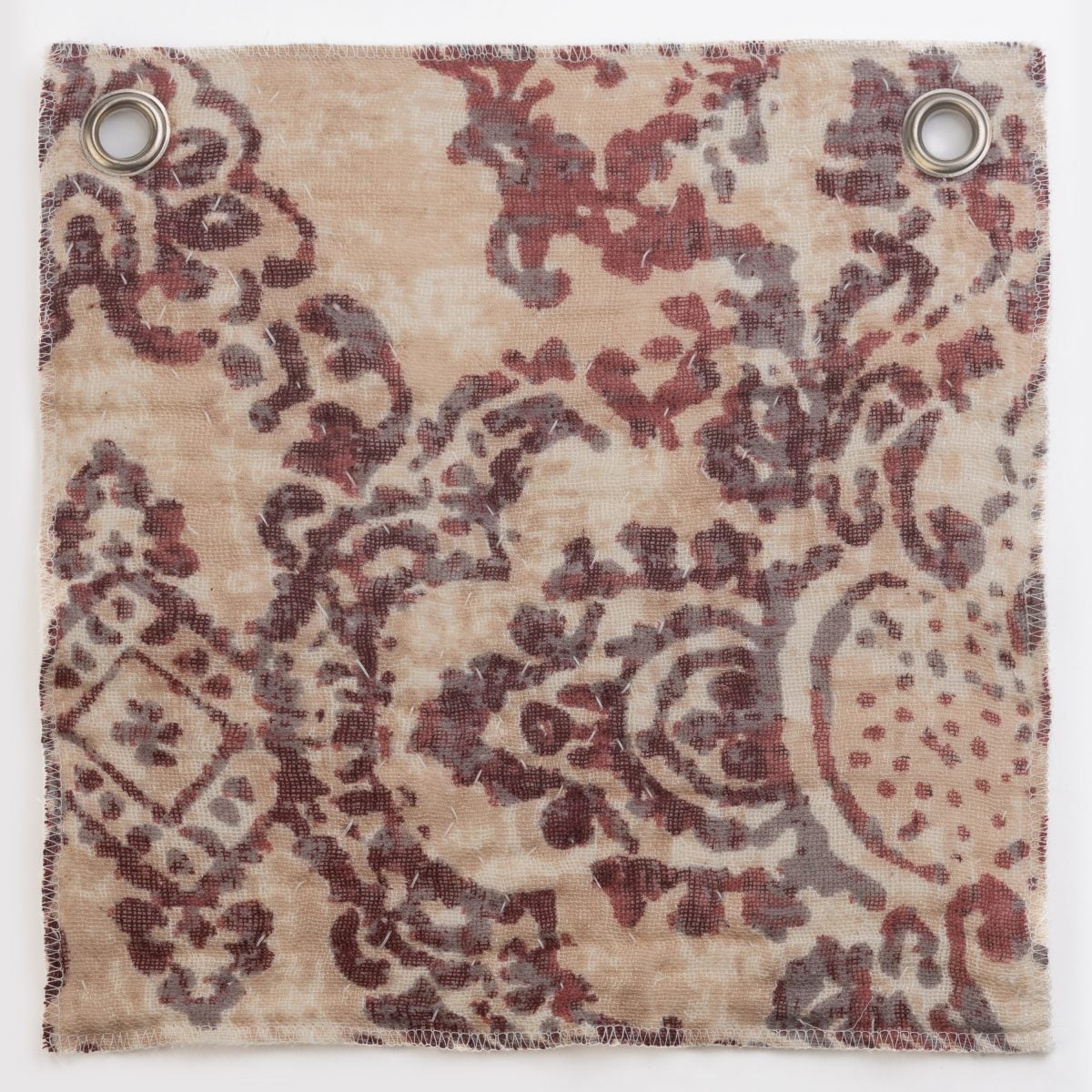Amity home lyon quilt swatch in currant   hand stitched damask pattern