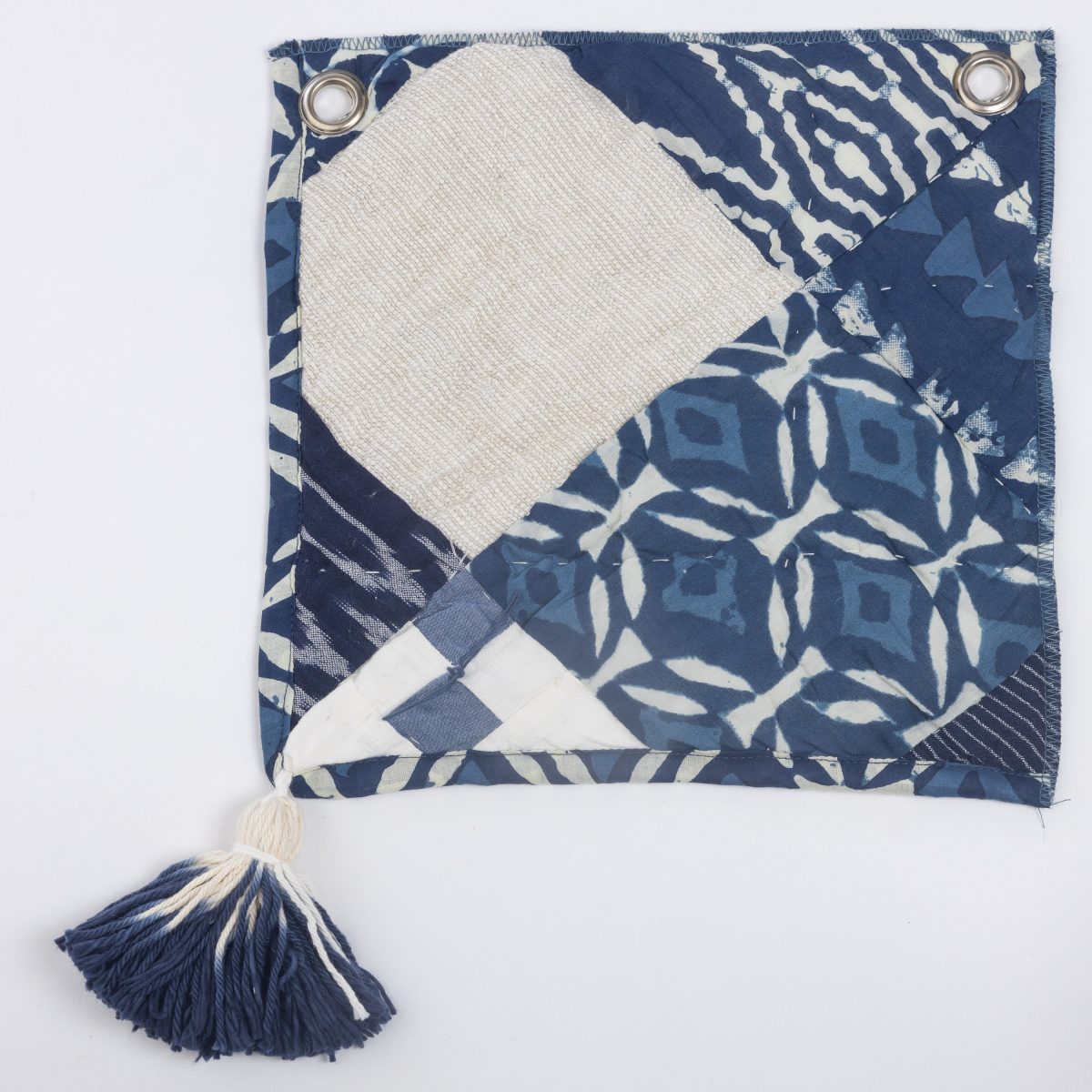 Amity home ira quilt swatch in indigo blue   patchwork design