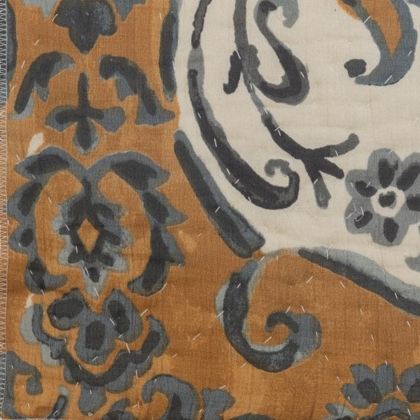 Amity Home Sophia Quilt Swatch in Ochre - Hand-Stitched Kantha Pattern