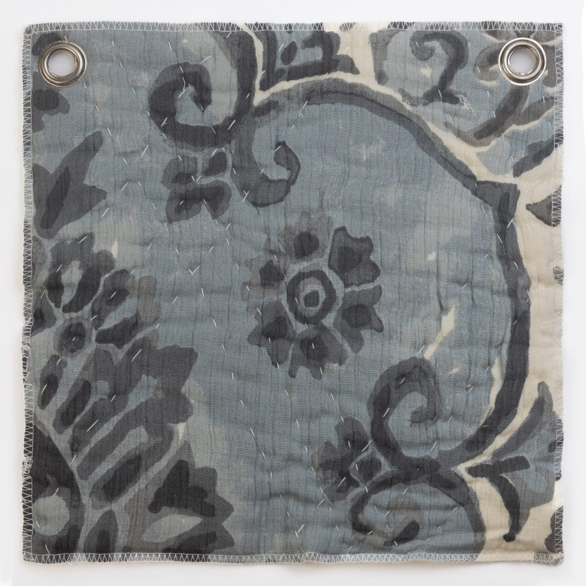 Amity home sophia quilt swatch in limestone   hand painted floral  kantha stitching