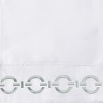 Amity home bellagio sheet swatch in seaglass   embroidered chain link pattern