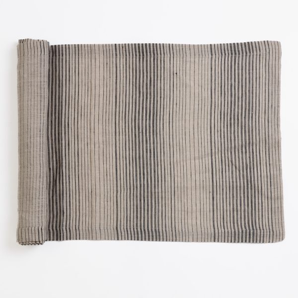 Amity Home Hugh Linen Table Runner in Natural Striped - Textured Weave