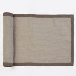 Amity home cartwright linen table runner in walnut brown   contrast border