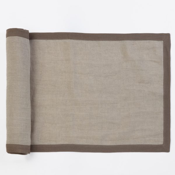 Amity Home Cartwright Linen Table Runner in Walnut Brown - Contrast Border