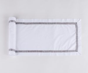 Amity home savona table runner in whitegrey   ladder stitch border