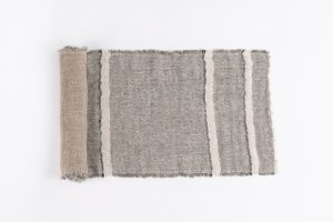 Amity home akin linen table runner in kale   striped linen weave