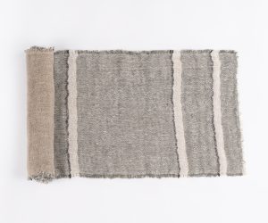 Amity home akin linen table runner in kale   striped linen weave