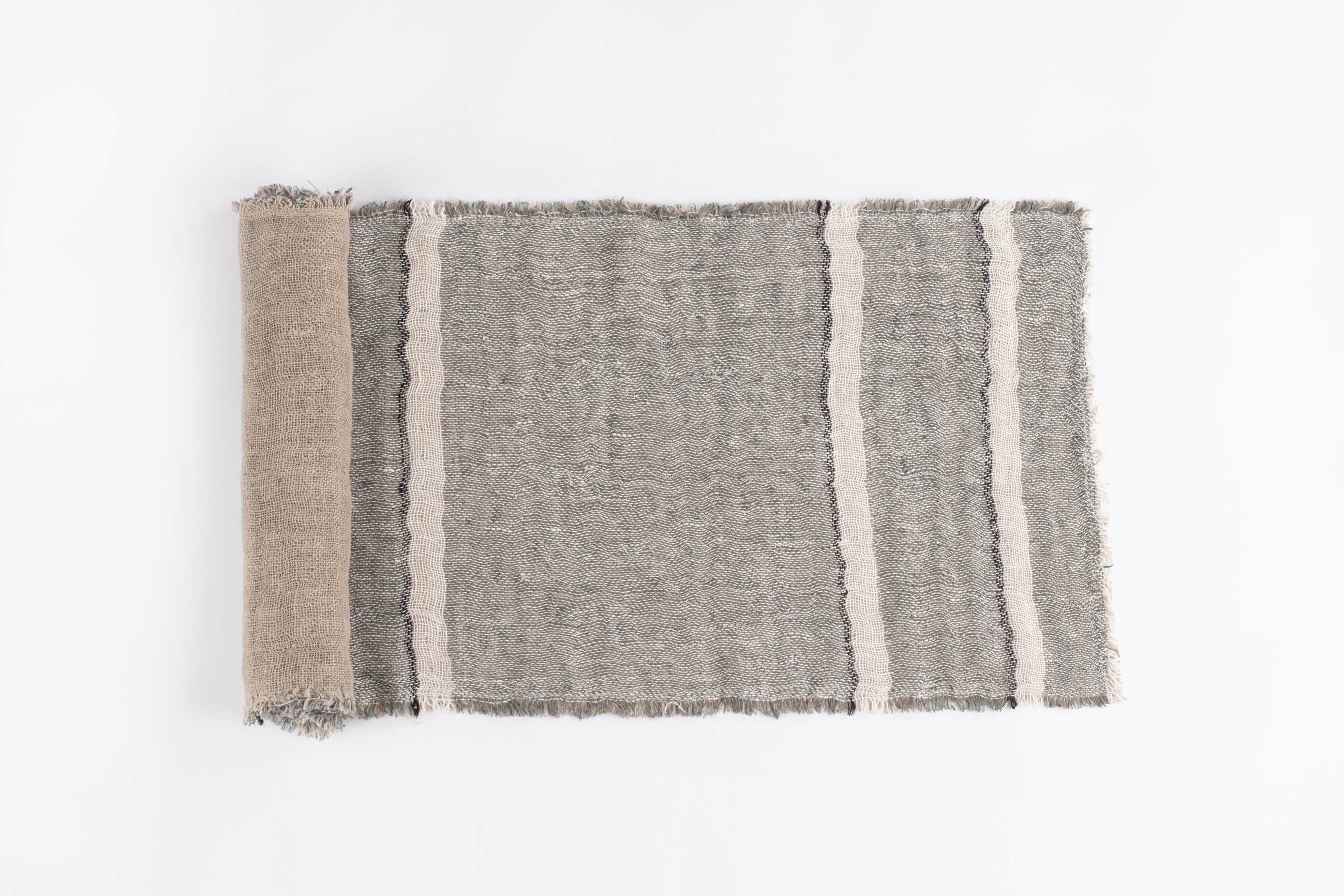 Tr1042k | Amity Home Amity home akin linen table runner in kale striped linen weave