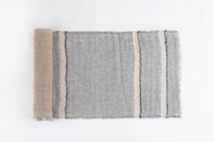 Amity home akin linen table runner in limestone   striped woven texture