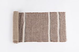 Amity home akin linen table runner in saddle   striped with fringed edges