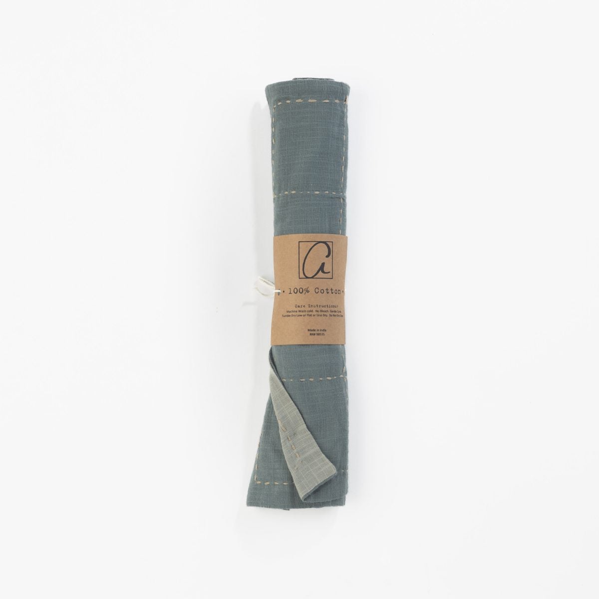 Amity home spencer table runner in mineral   hand stitched cotton texture