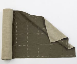 Amity home spencer table runner in pistachio   reversible dashed grid stitching