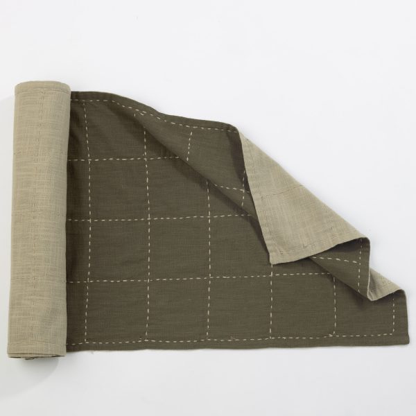 Amity Home Spencer Table Runner in Pistachio - Reversible Dashed Grid Stitching