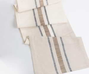 Amity home collins table runner in ochre   striped woven texture