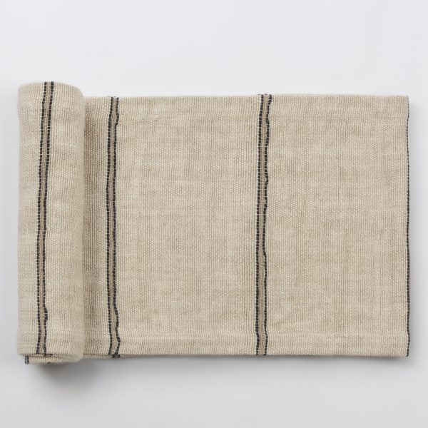 Amity Home Rhodes Linen Table Runner in Ivory Striped - Woven Texture
