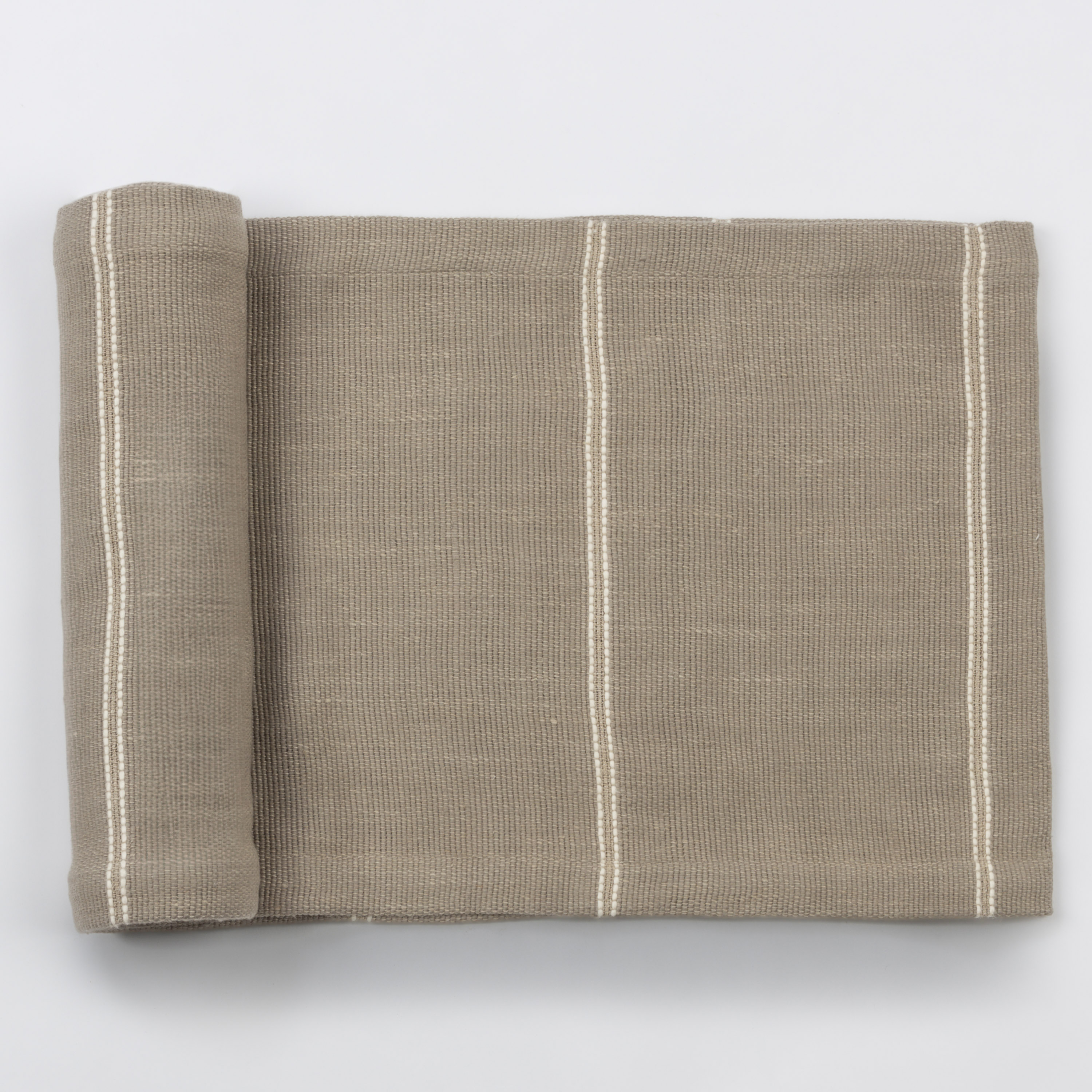 Tr1066p | Amity Home Amity home rhodes linen table runner in pewter subtle striped weave