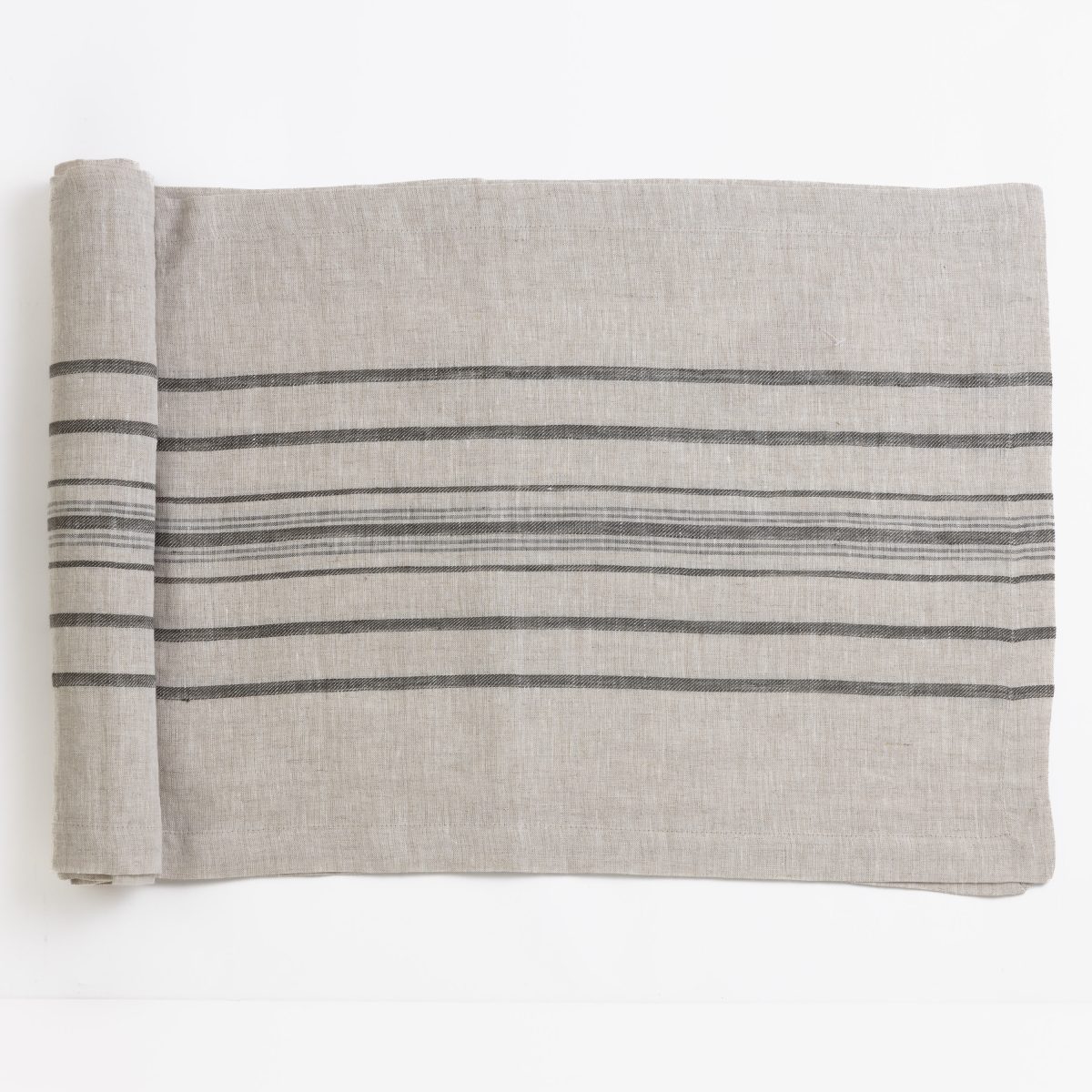 Amity home collins table runner in limestone   horizontal striped linen