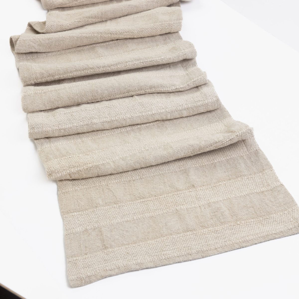 Amity home rugby table runner in natural   textured woven stripes
