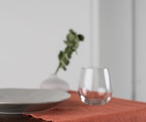 Amity home ranier linen table runner in burnt sienna   frayed edge