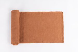 Amity home ranier linen table runner in ochre   frayed edges