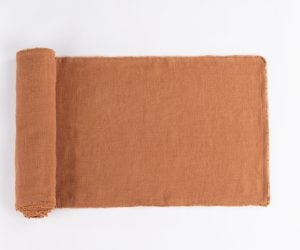 Amity home ranier linen table runner in ochre   frayed edges