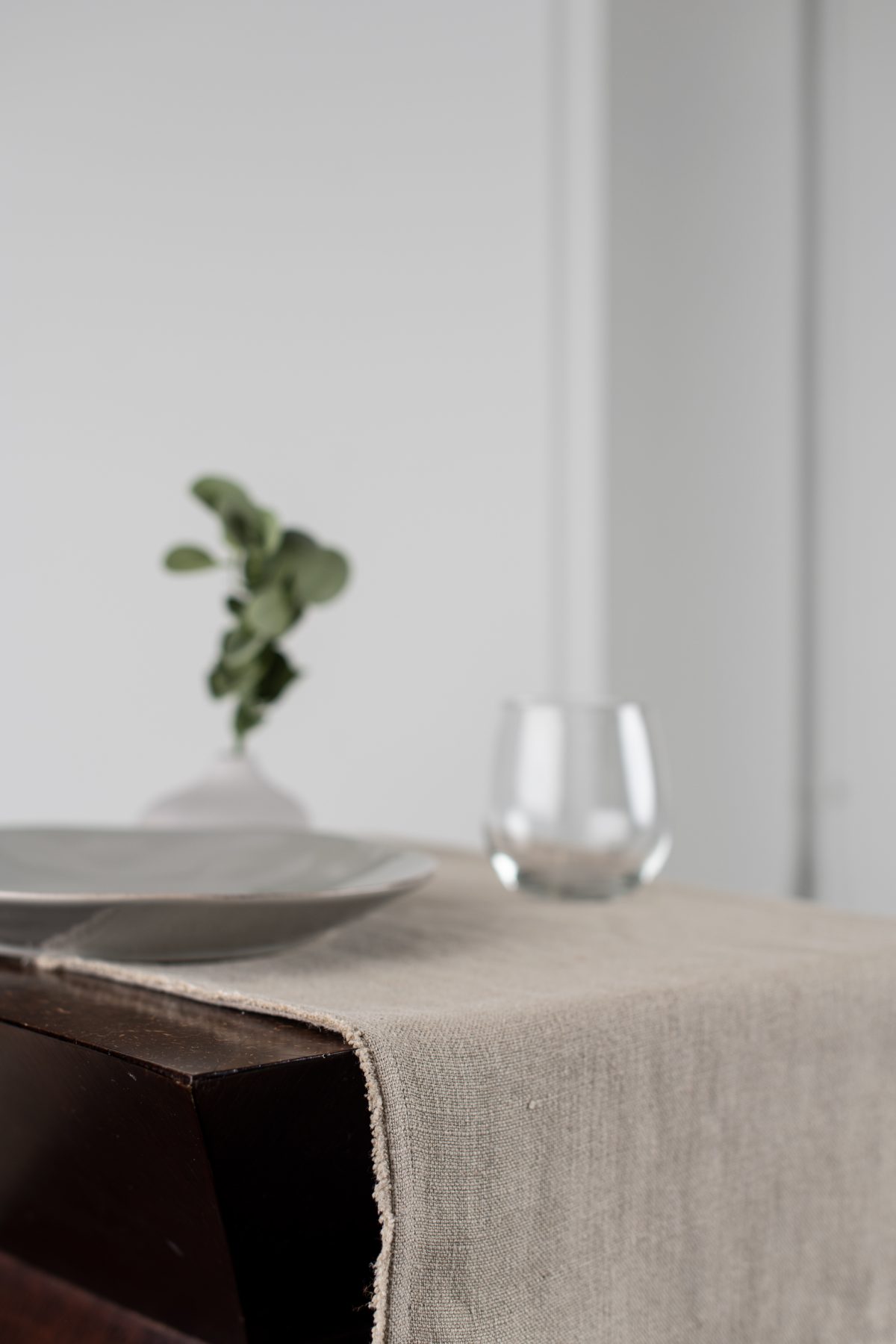 Amity home ranier linen table runner in natural   raw edge detail