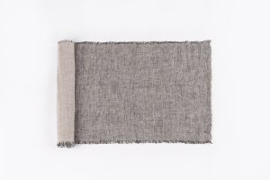 Amity home kent linen table runner in asphalt   natural texture frayed edges